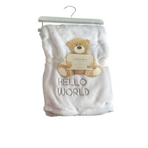 Little Bear Collection Line Unisex Hello World White Plush Blanket NWT